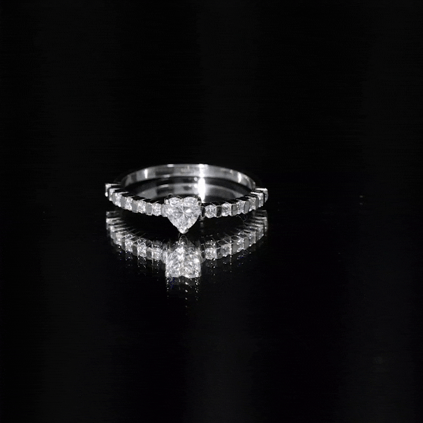 Certified 5 MM Moissanite Heart Engagement Ring with Side Stones