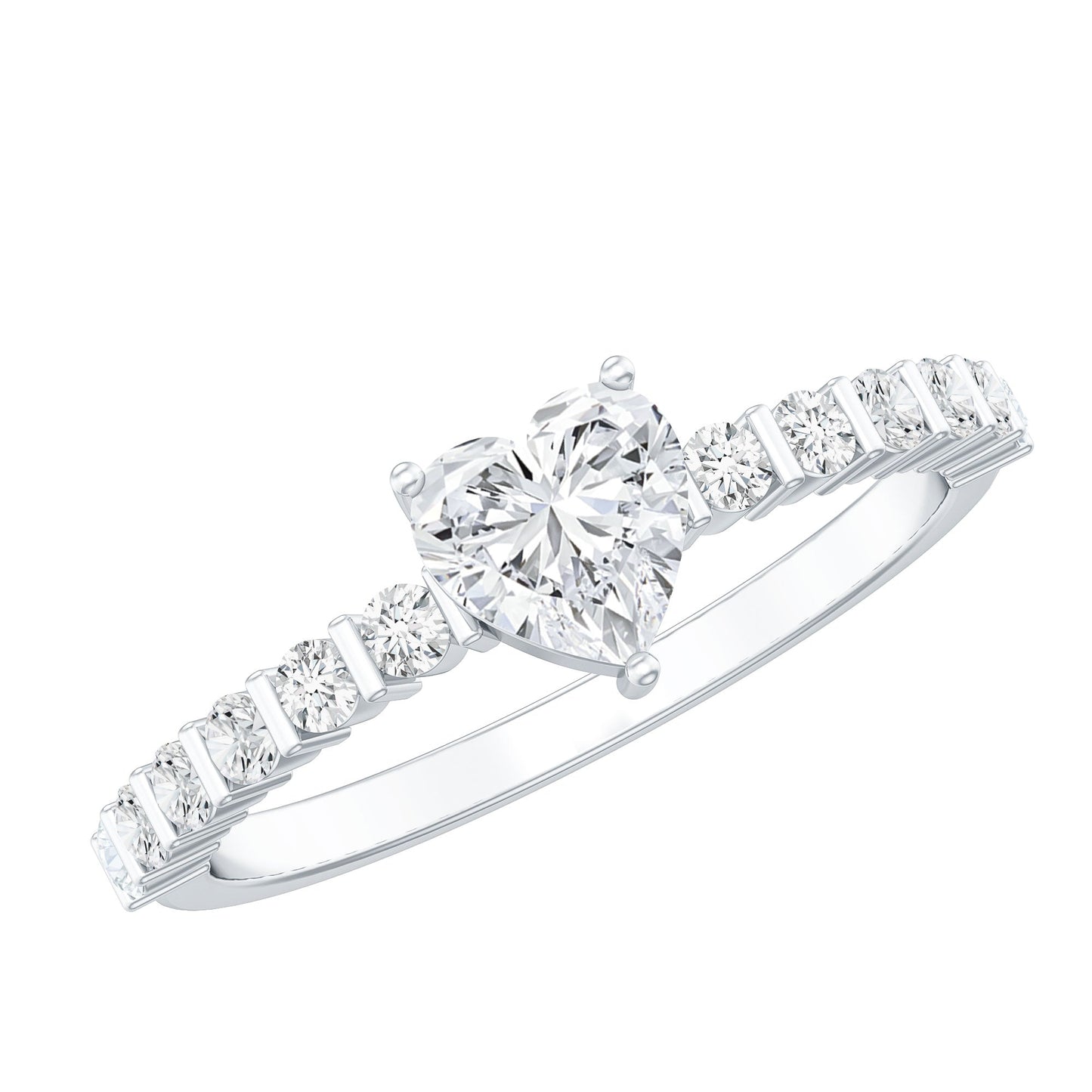 Certified 5 MM Moissanite Heart Engagement Ring with Side Stones