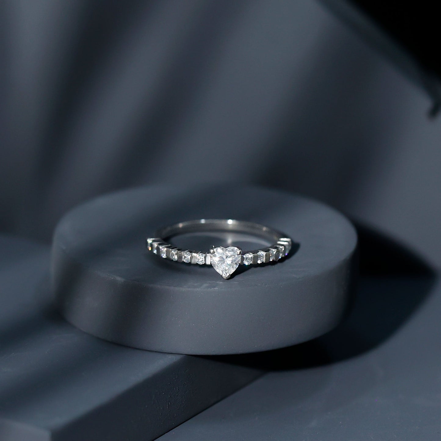 Certified 5 MM Moissanite Heart Engagement Ring with Side Stones