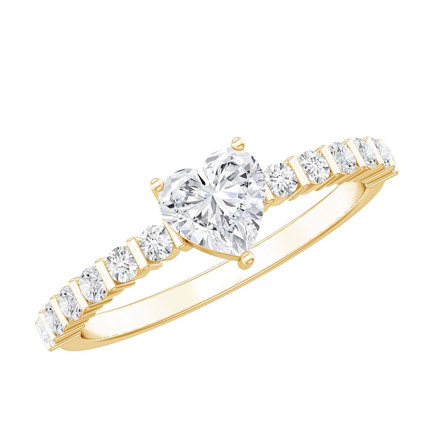 Certified 5 MM Moissanite Heart Engagement Ring with Side Stones