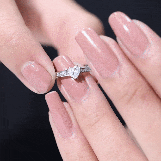 Solitaire Moissanite Heart Promise Ring with Side Stones