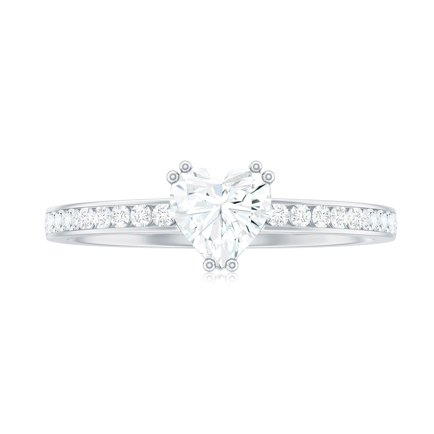 Solitaire Moissanite Heart Promise Ring with Side Stones
