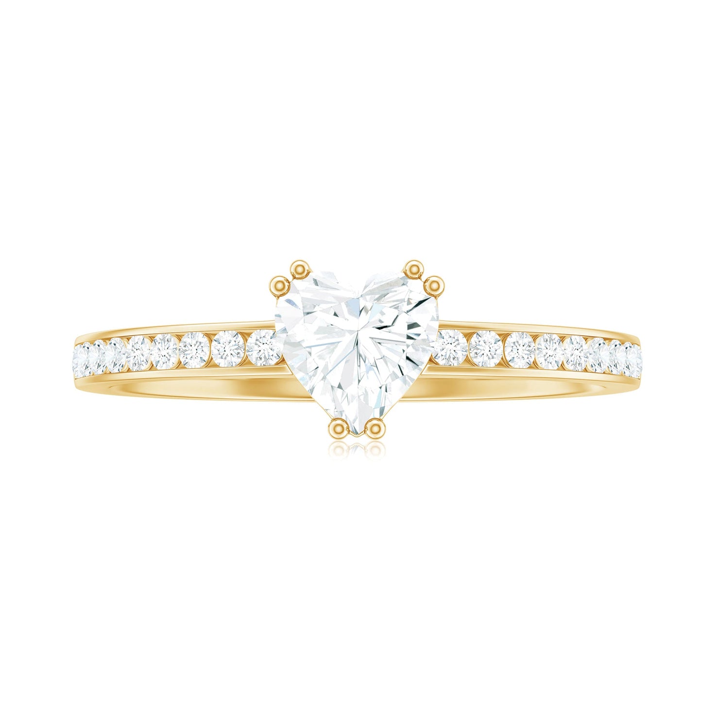 Solitaire Moissanite Heart Promise Ring with Side Stones