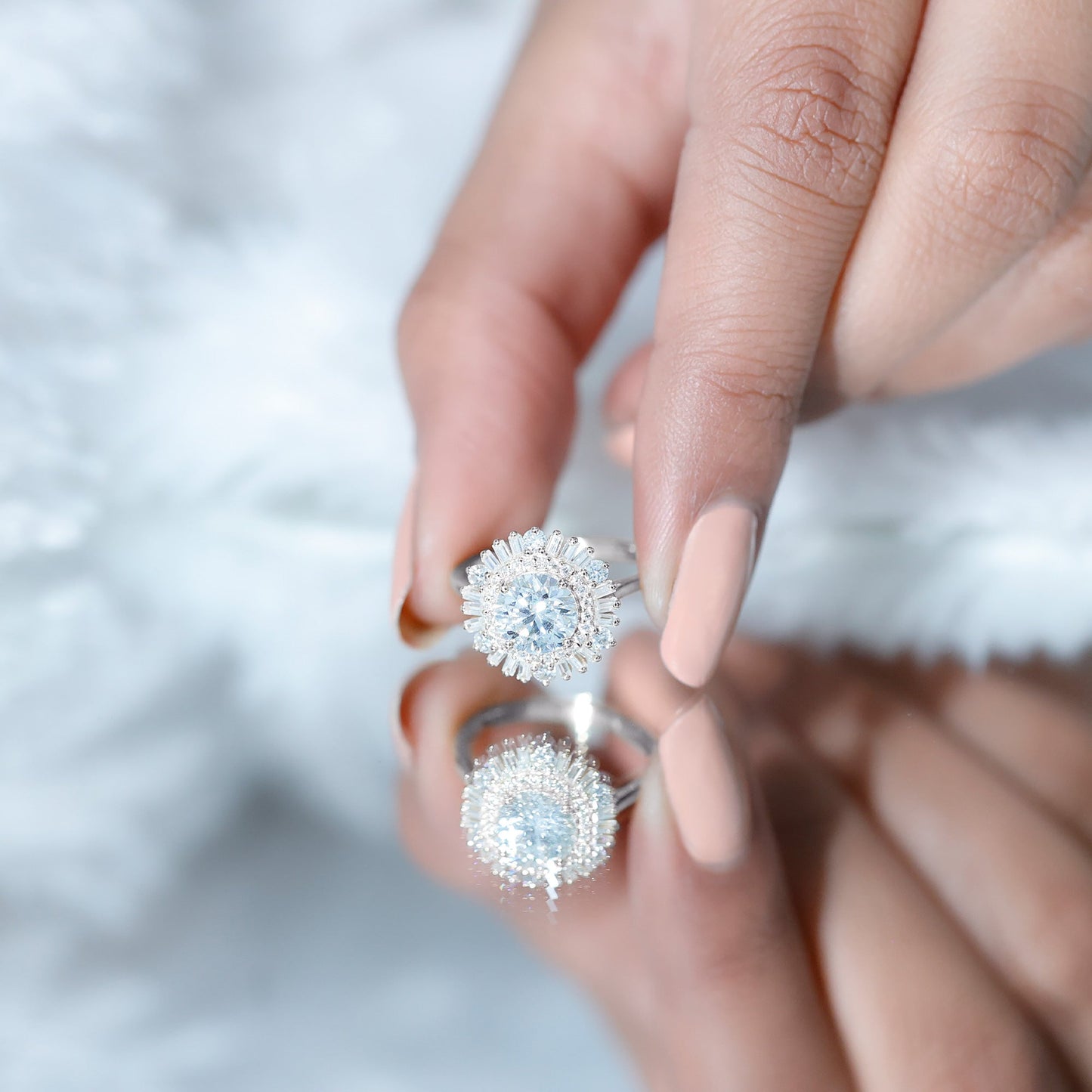 Certified Moissanite Double Halo Engagement Ring for Women