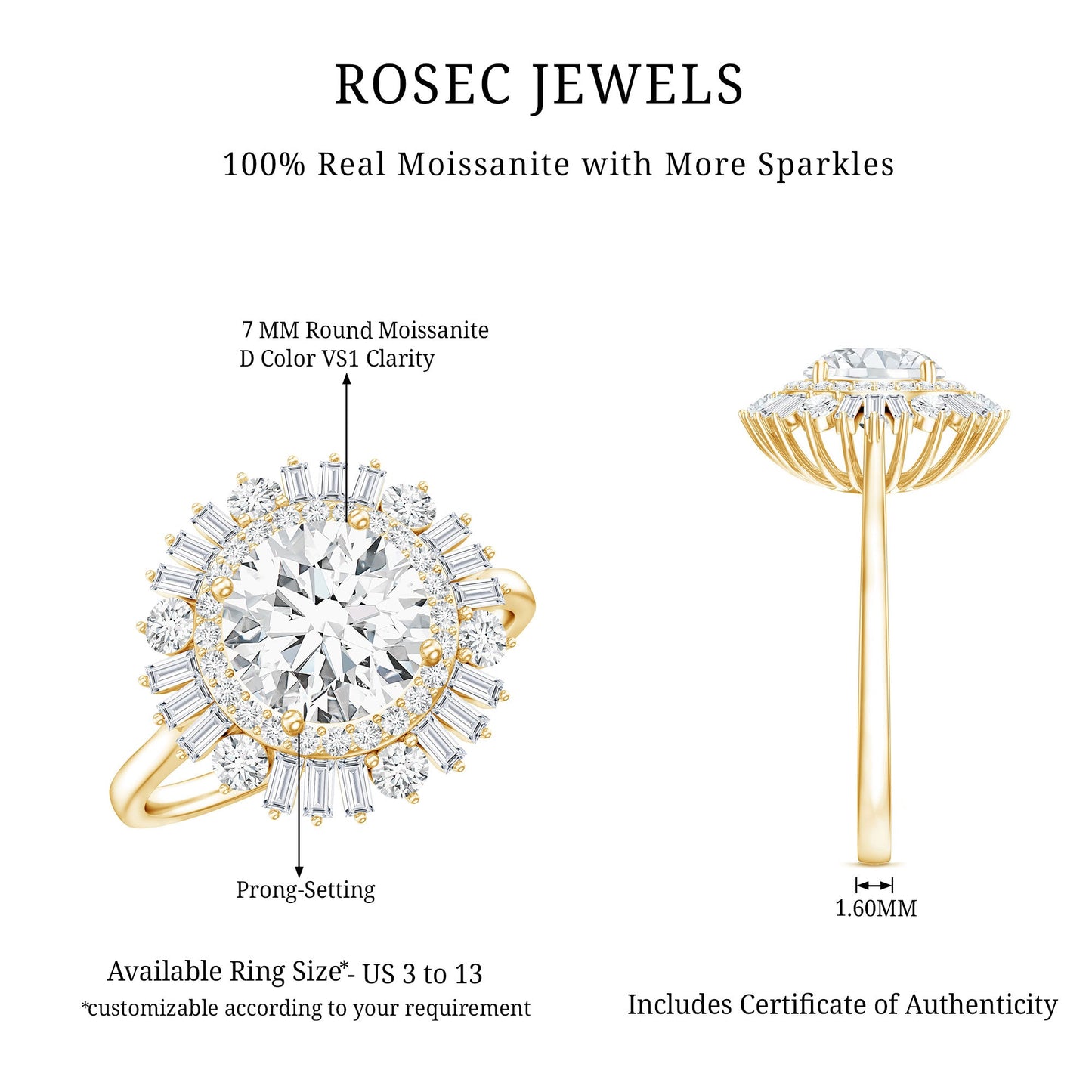 Certified Moissanite Double Halo Engagement Ring for Women