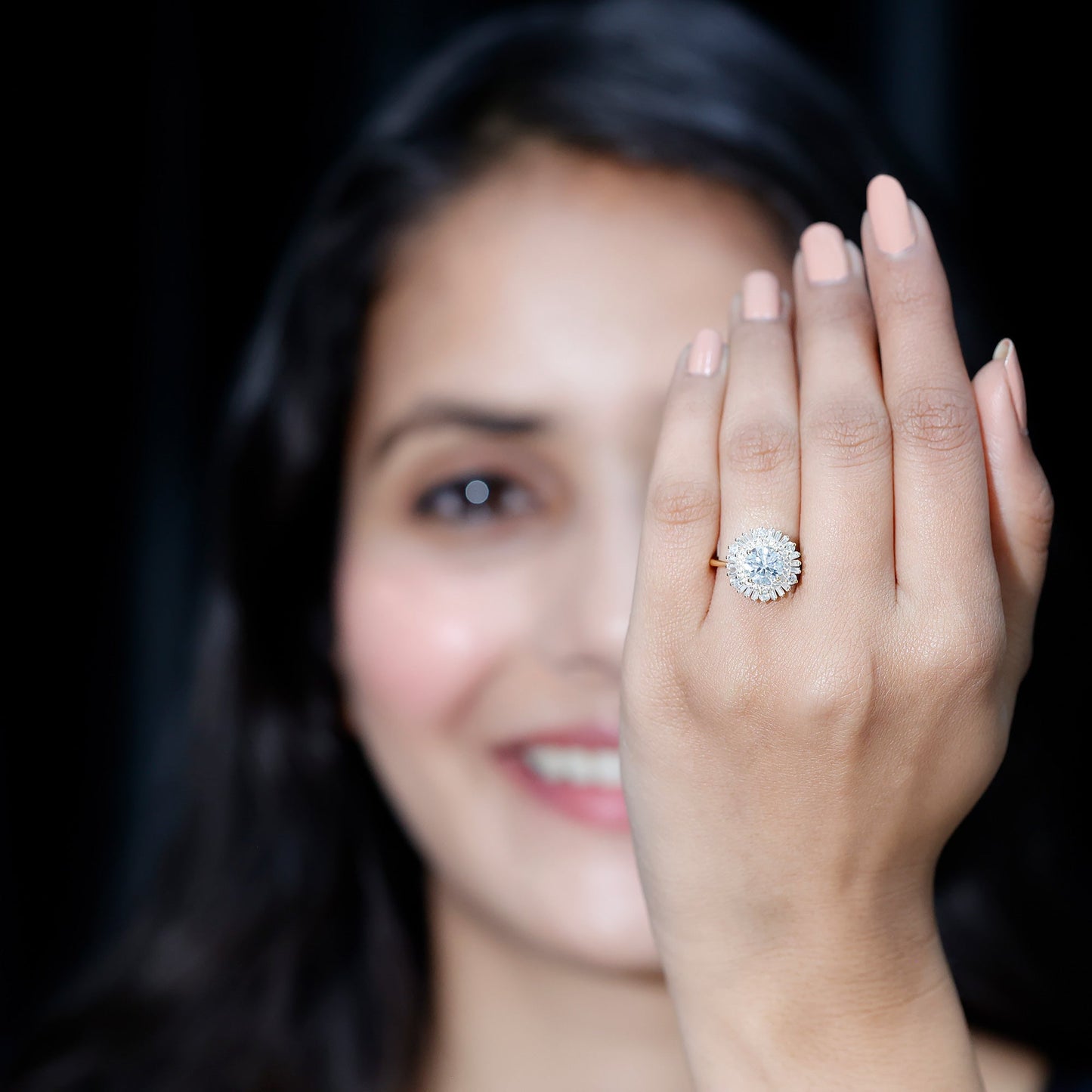 Certified Moissanite Double Halo Engagement Ring for Women