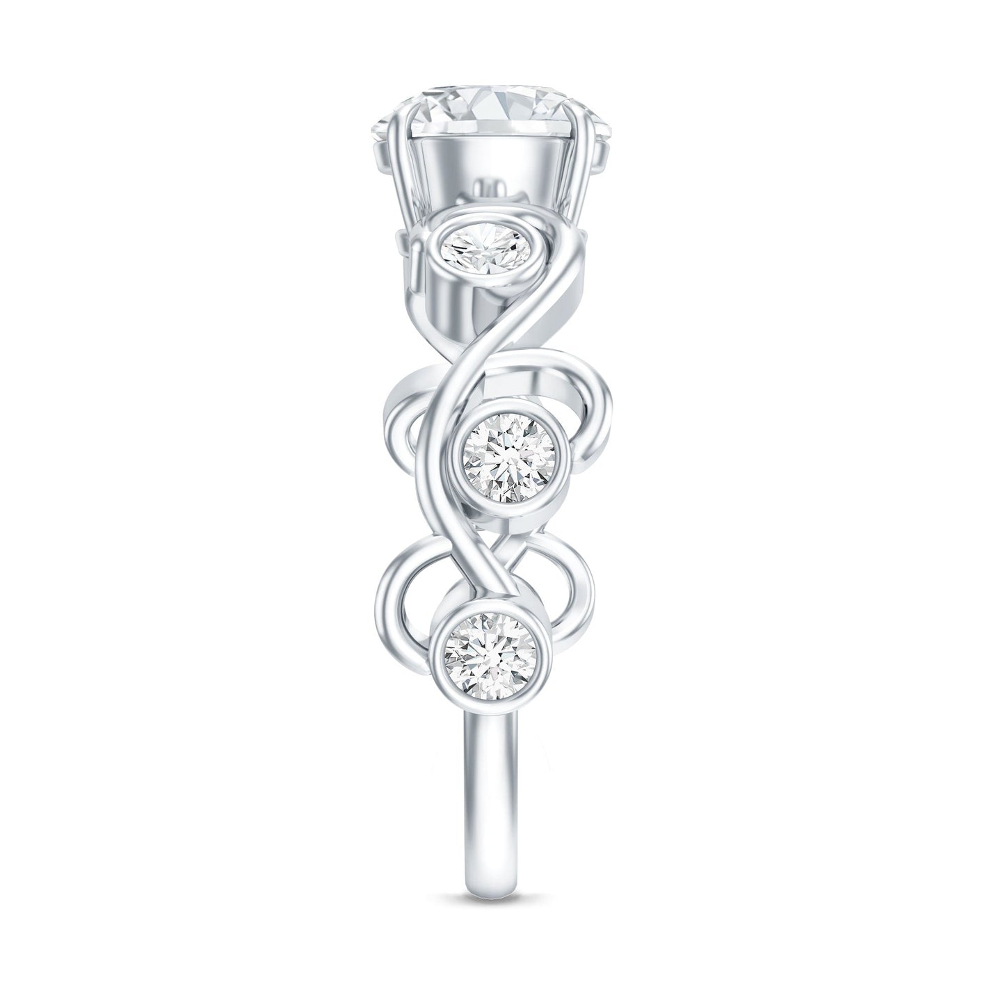Certified Moissanite Engagement Ring with Ivy Scroll Shank