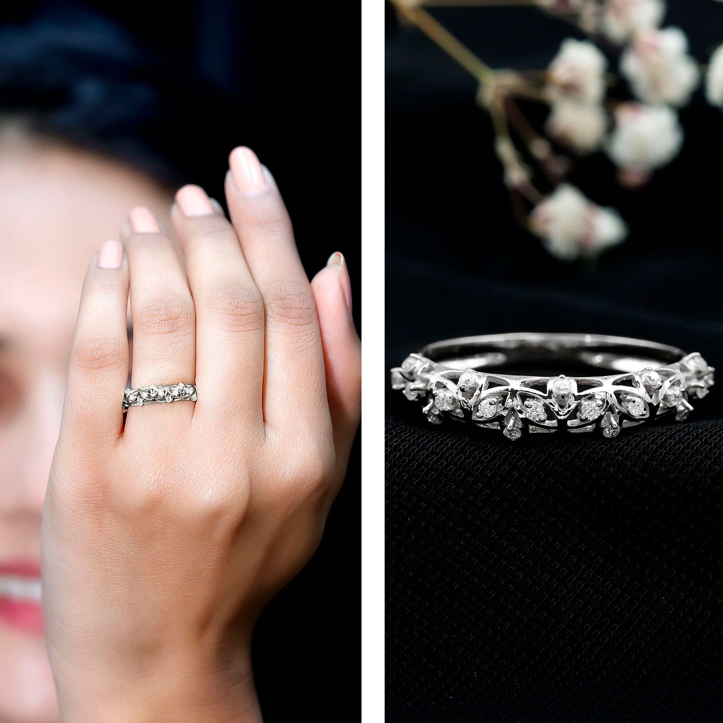 Womens Moissanite Filigree Eternity Band Ring