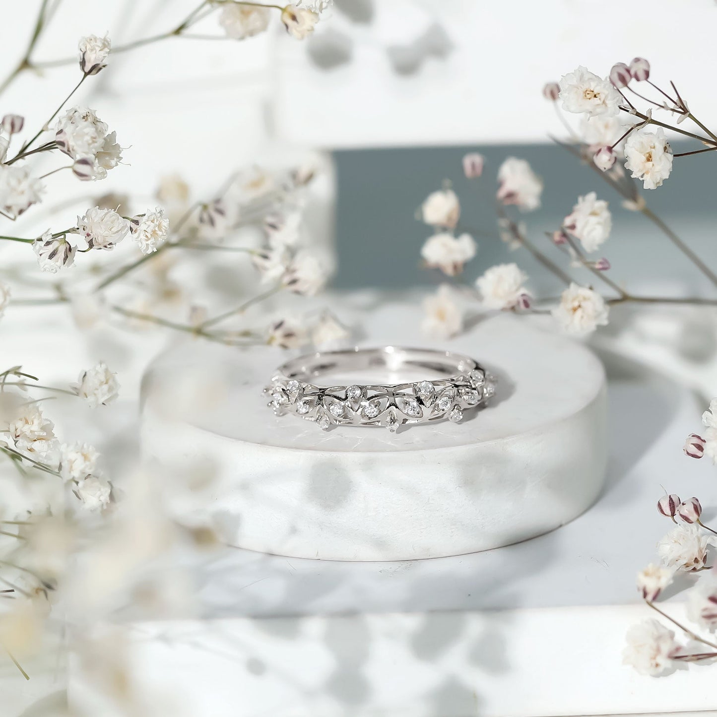 Womens Moissanite Filigree Eternity Band Ring