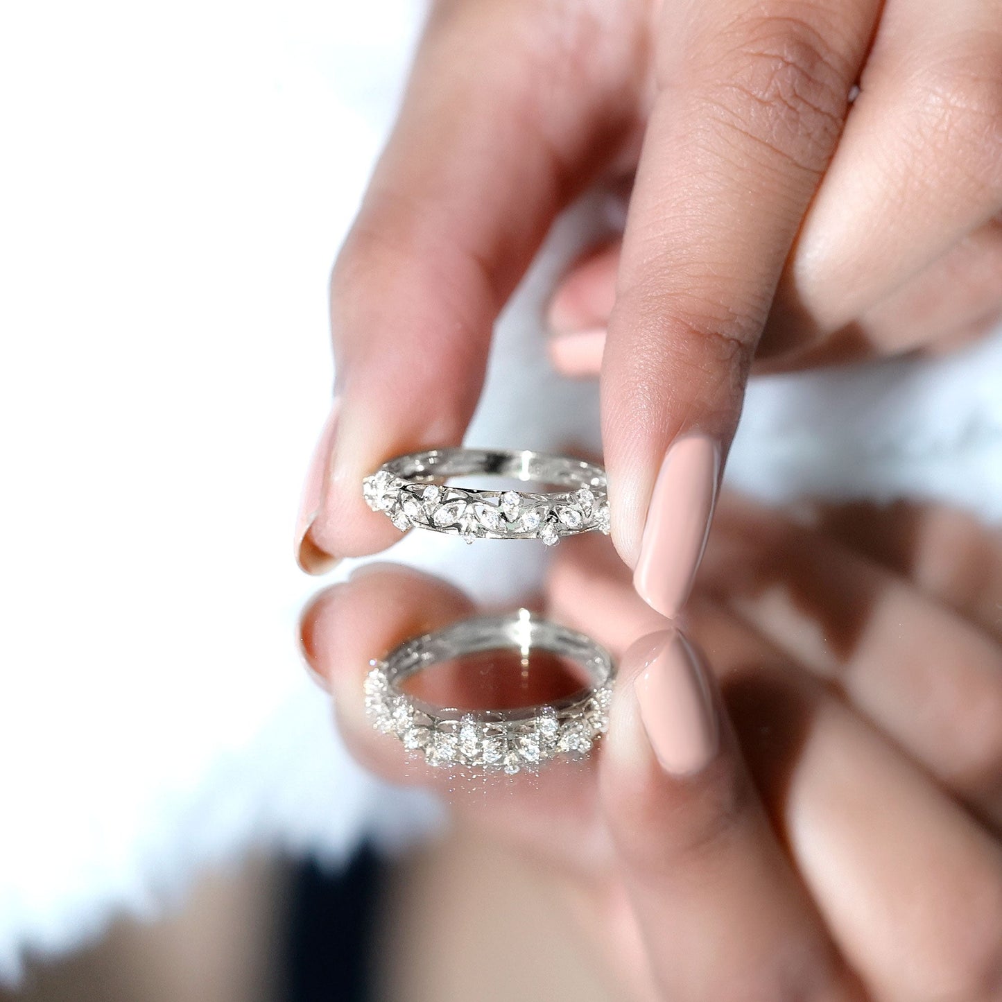 Womens Moissanite Filigree Eternity Band Ring