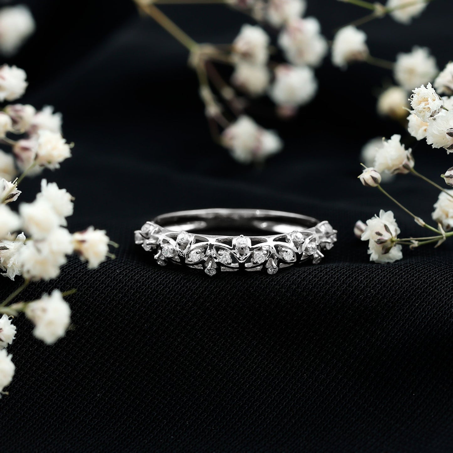 Womens Moissanite Filigree Eternity Band Ring