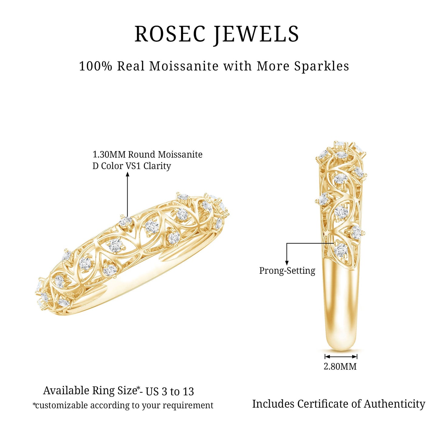 Womens Moissanite Filigree Eternity Band Ring