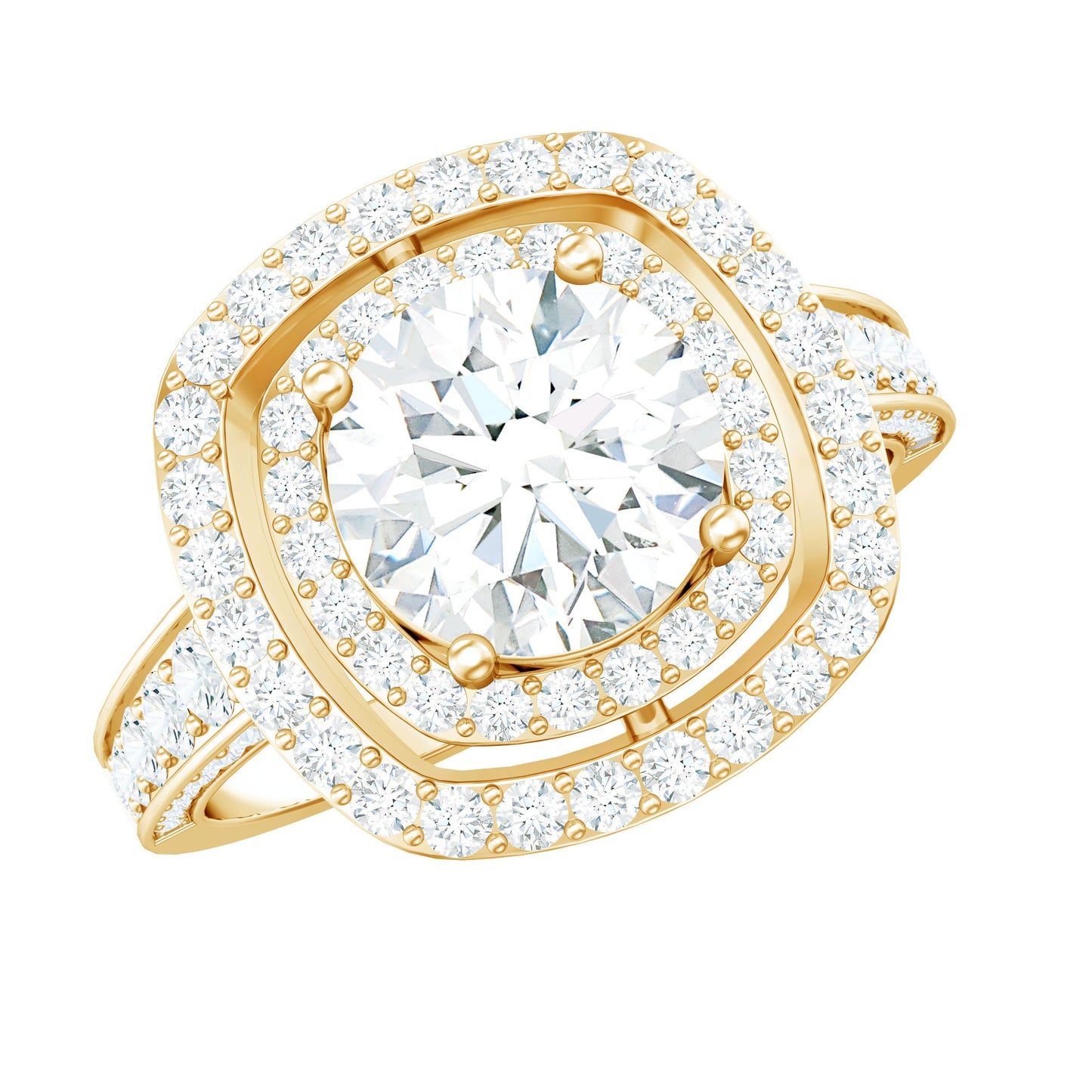 2 Carat Round Shape Moissanite Double Halo Statement Ring