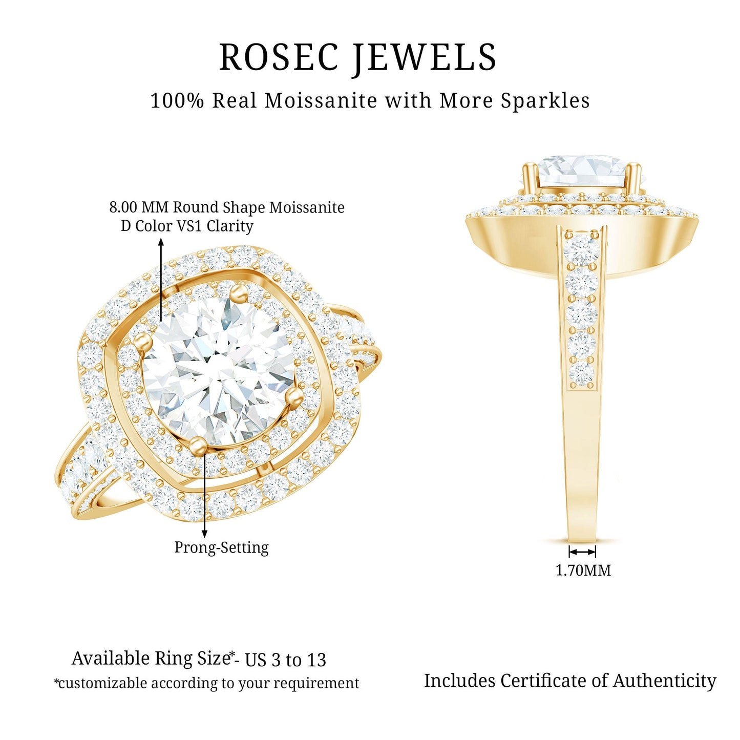 2 Carat Round Shape Moissanite Double Halo Statement Ring