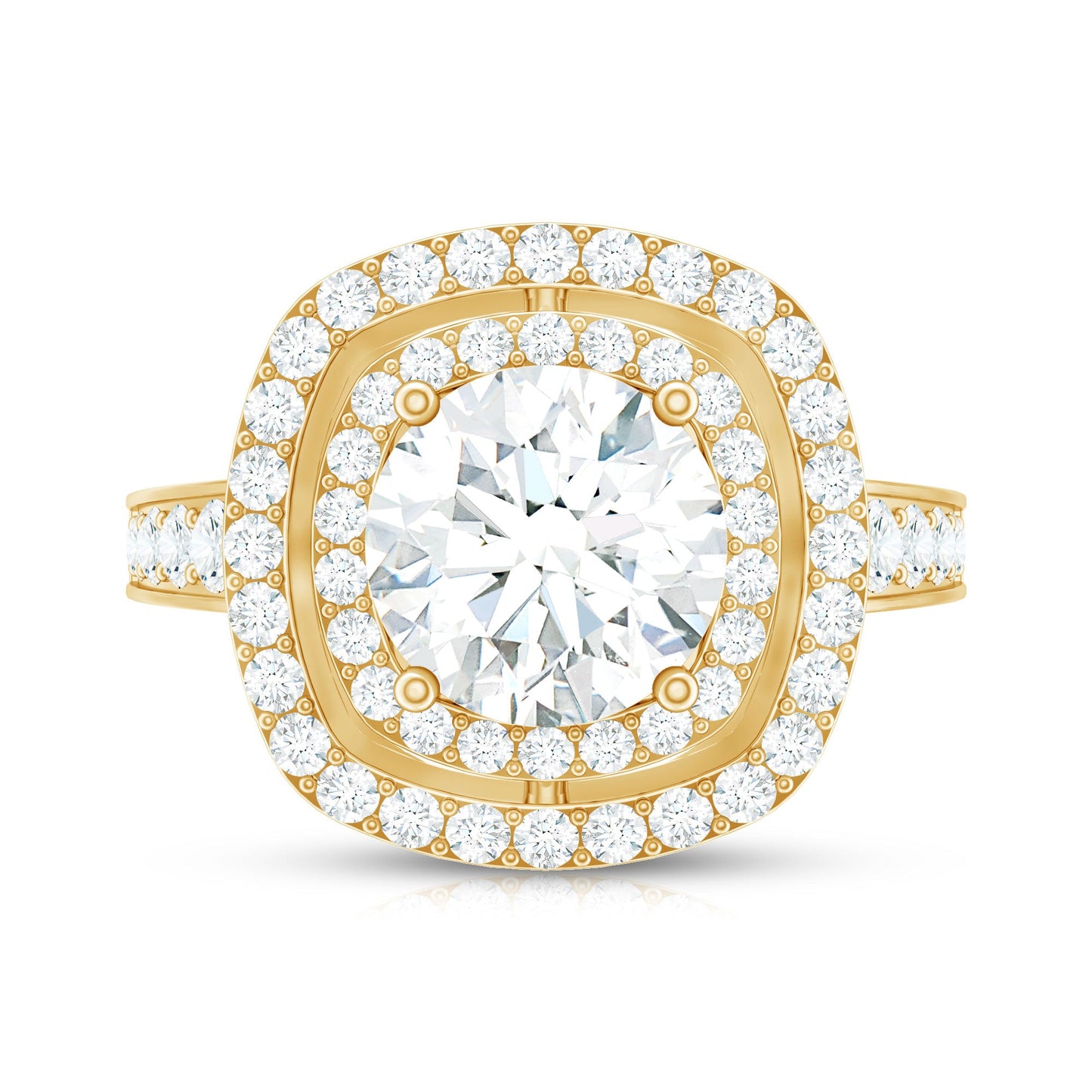 2 Carat Round Shape Moissanite Double Halo Statement Ring