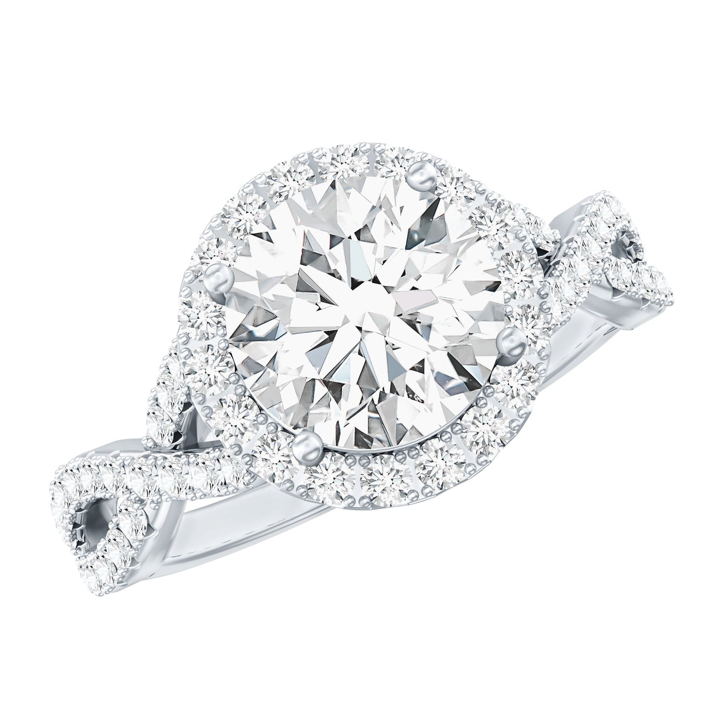 2 CT Moissanite Crossover Engagement Ring with Halo