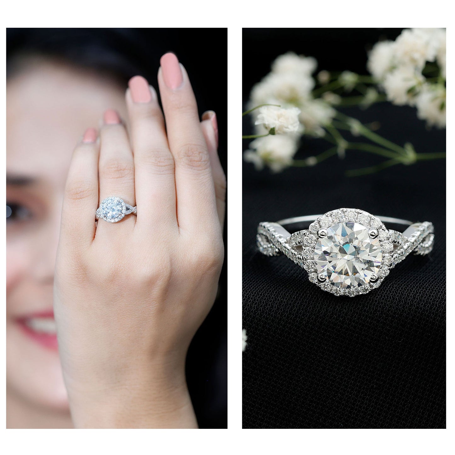 2 CT Moissanite Crossover Engagement Ring with Halo