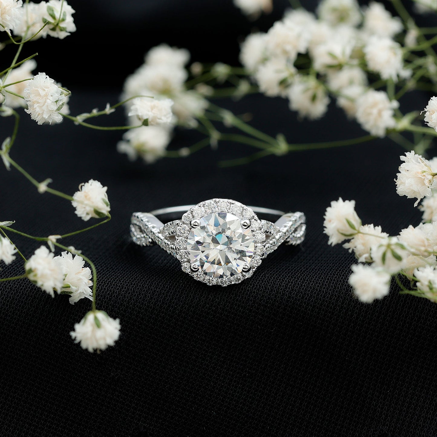2 CT Moissanite Crossover Engagement Ring with Halo