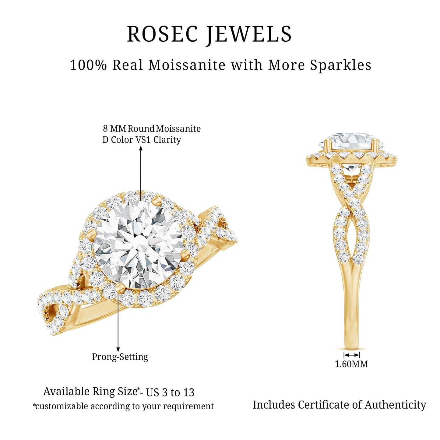 2 CT Moissanite Crossover Engagement Ring with Halo