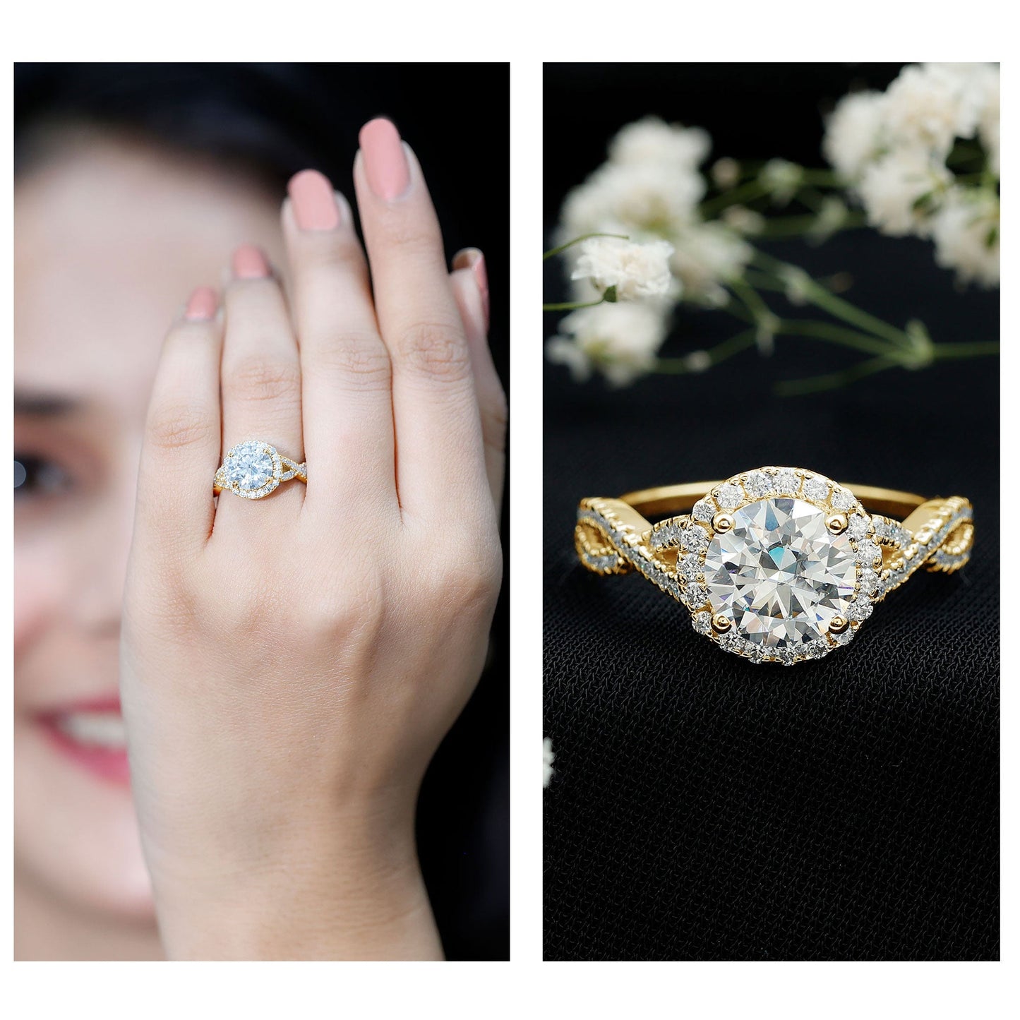 2 CT Moissanite Crossover Engagement Ring with Halo