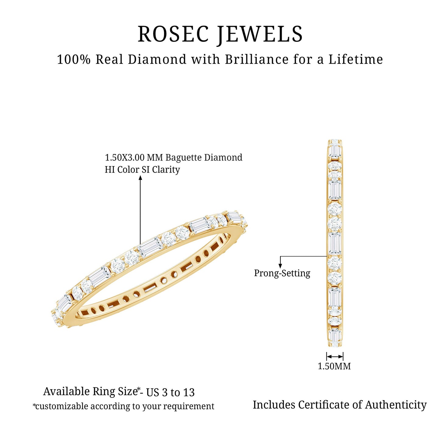 Real Baguette and Round Diamond Full Eternity Ring
