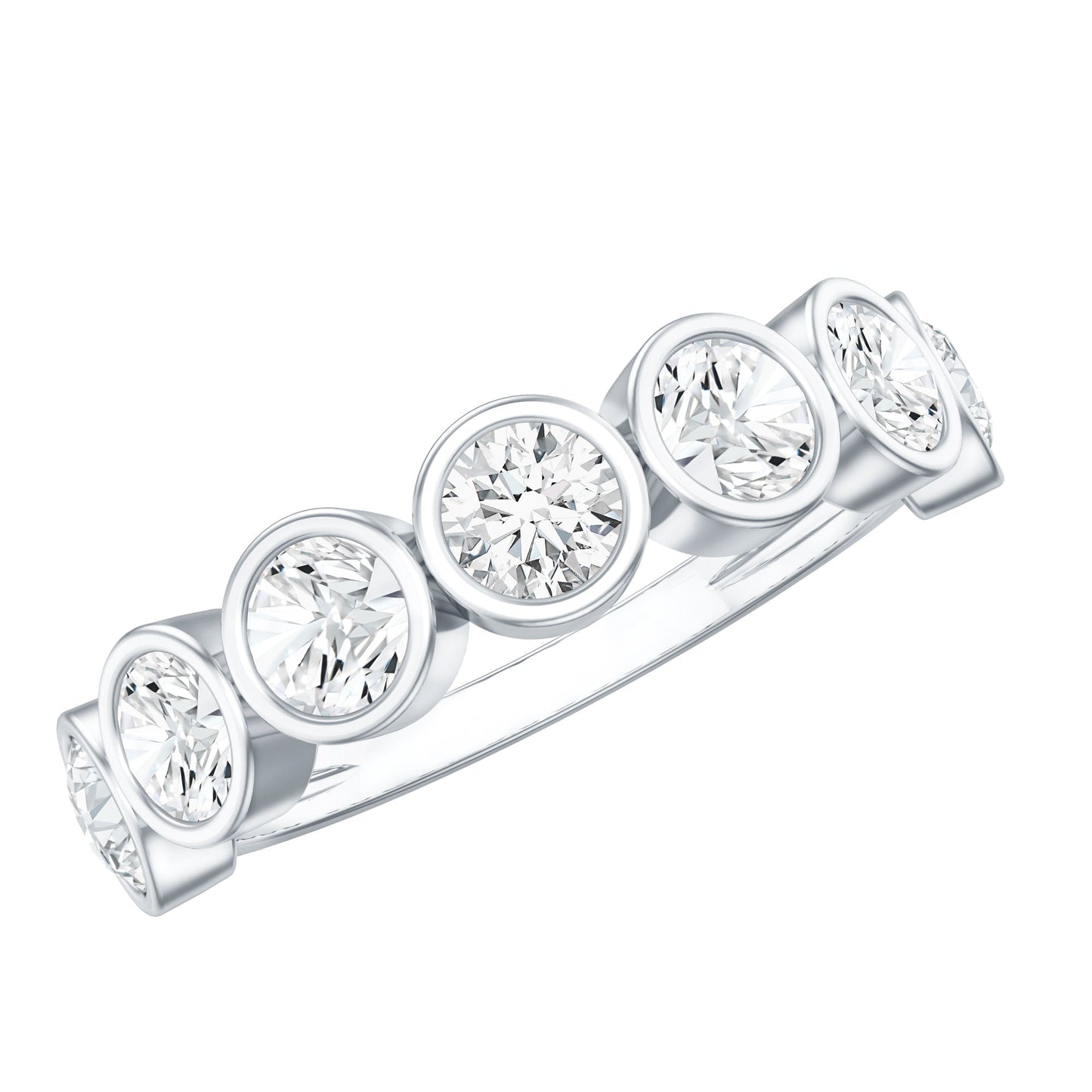 Round Moissanite Half Eternity Ring in Bezel Setting
