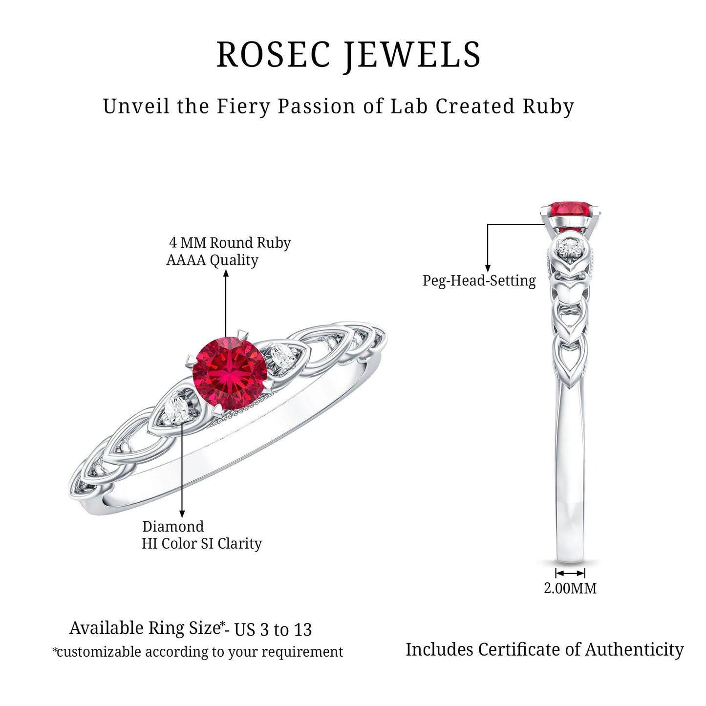Lab Grown Ruby Designer Promise Ring with Diamond