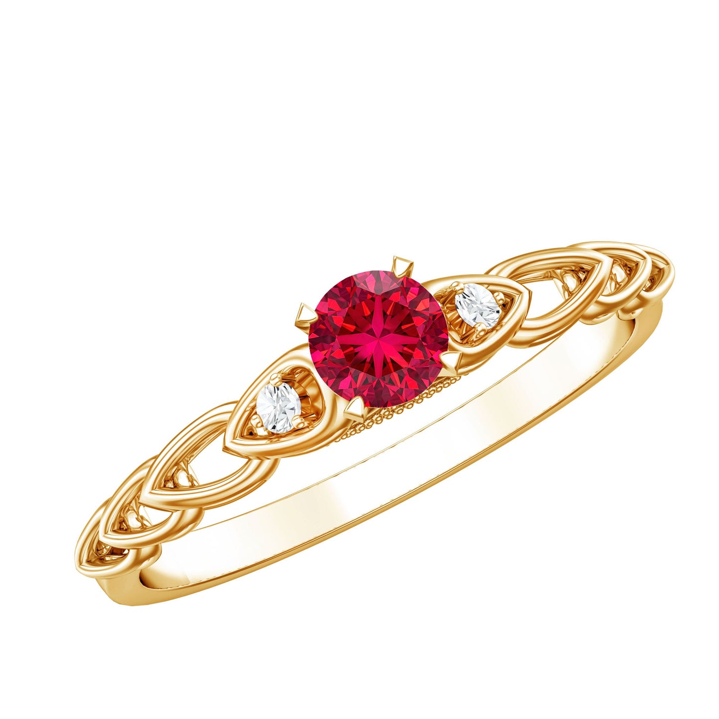 Lab Grown Ruby Designer Promise Ring with Diamond