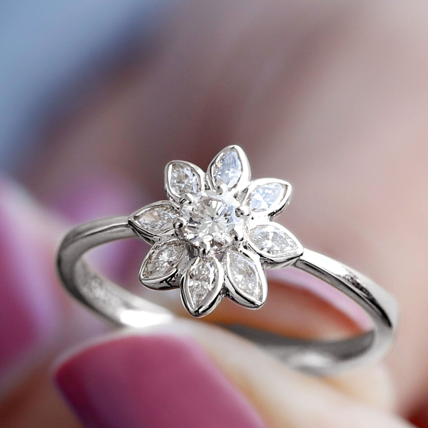 Certified Moissanite Flower Engagement Ring For Her