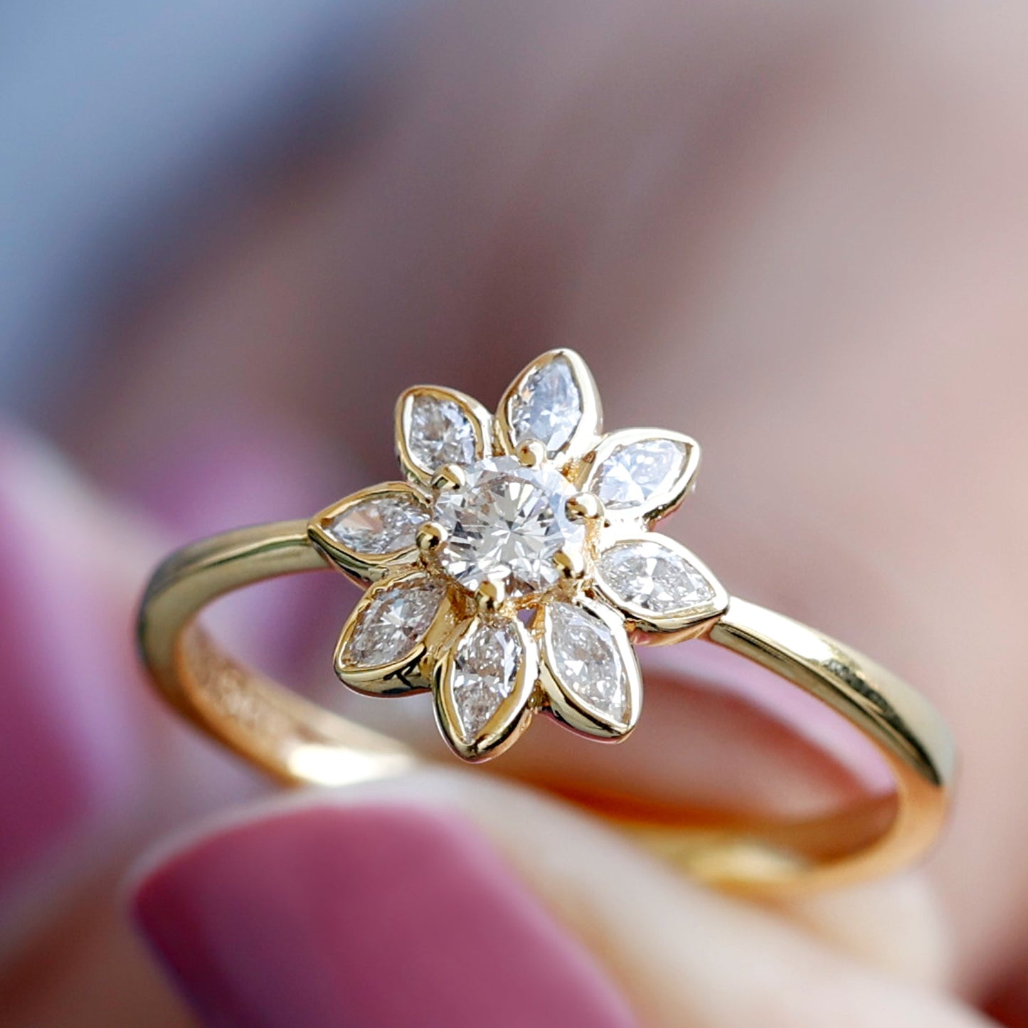 Certified Moissanite Flower Engagement Ring For Her