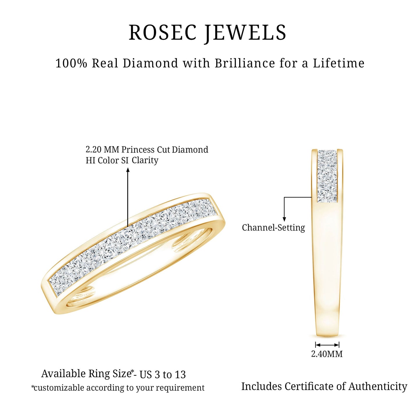 Channel Set Diamond Half Eternity Band Ring