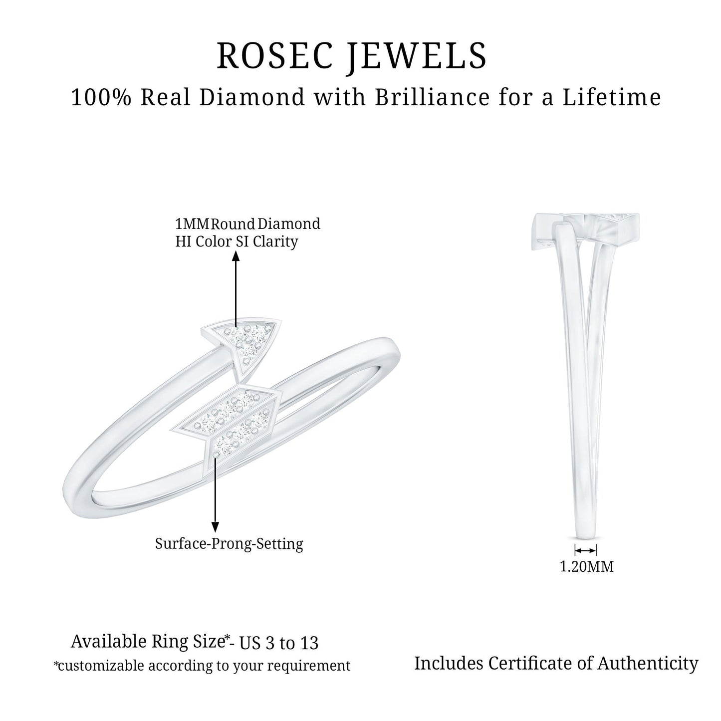 Natural Diamond Arrow Promise Ring for Her
