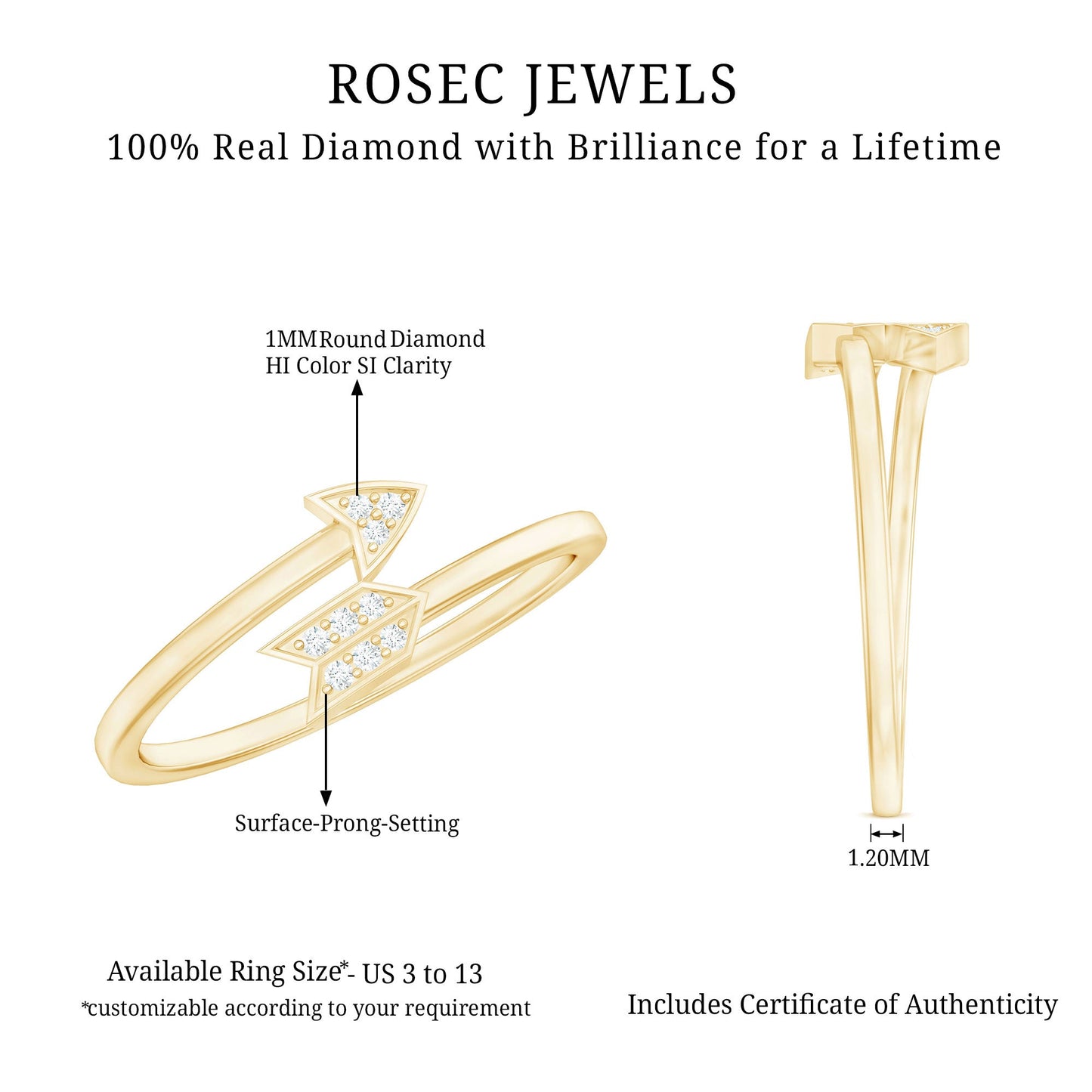 Natural Diamond Arrow Promise Ring for Her