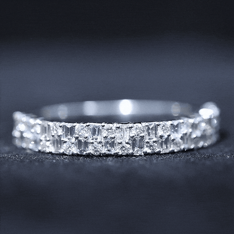 Baguette and Round Certified Moissanite Half Eternity Band Ring