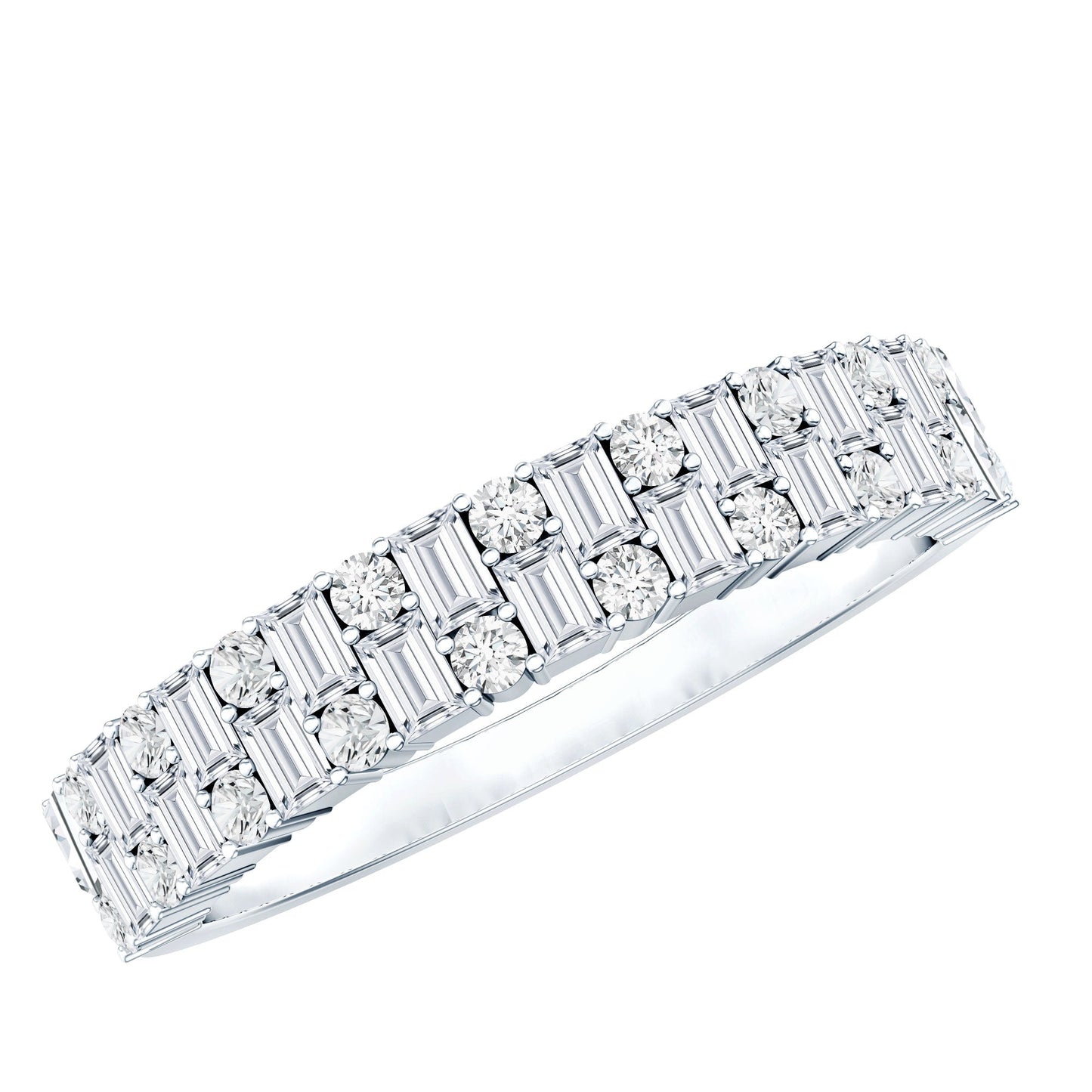 Baguette and Round Certified Moissanite Half Eternity Band Ring