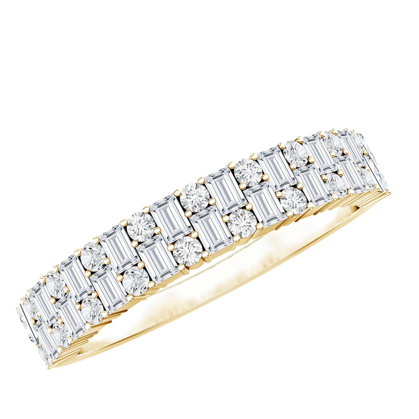 Baguette and Round Certified Moissanite Half Eternity Band Ring
