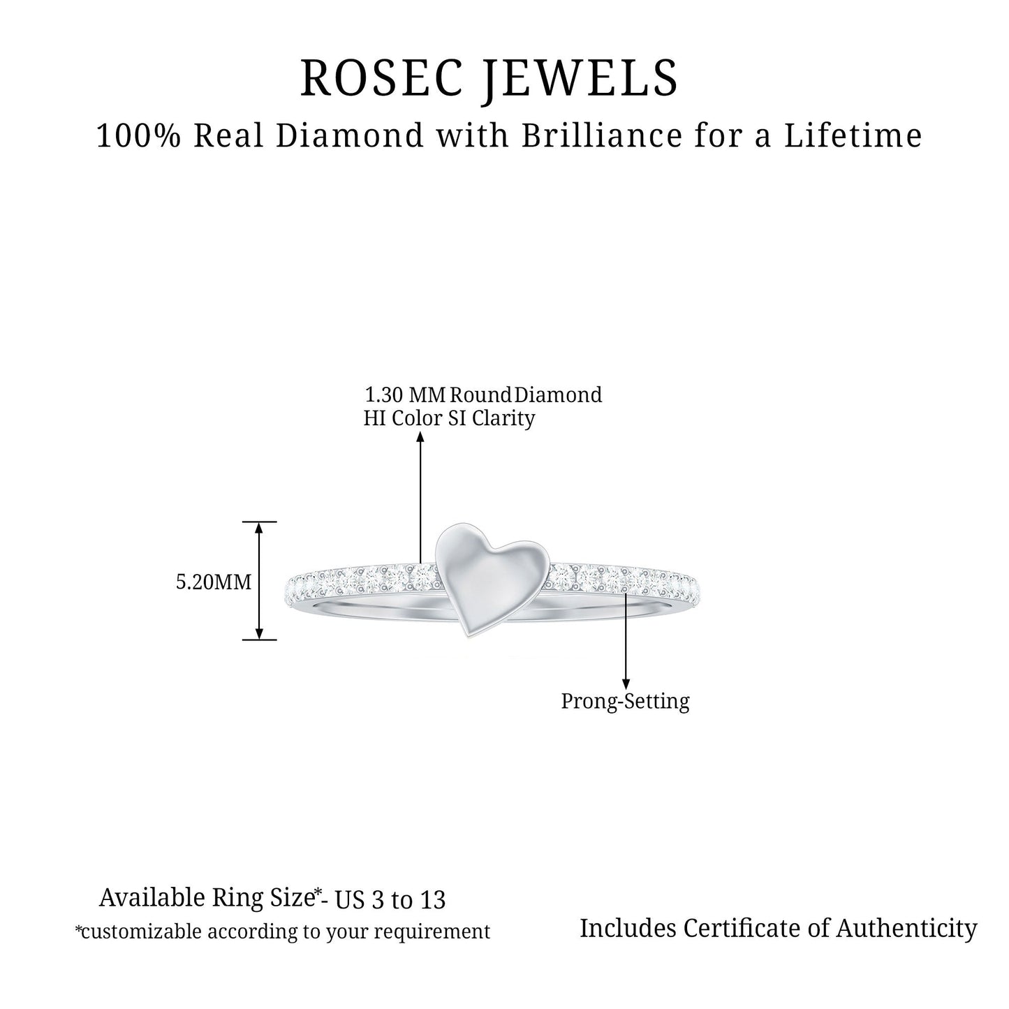 Diamond Heart Shape Promise Ring for Her