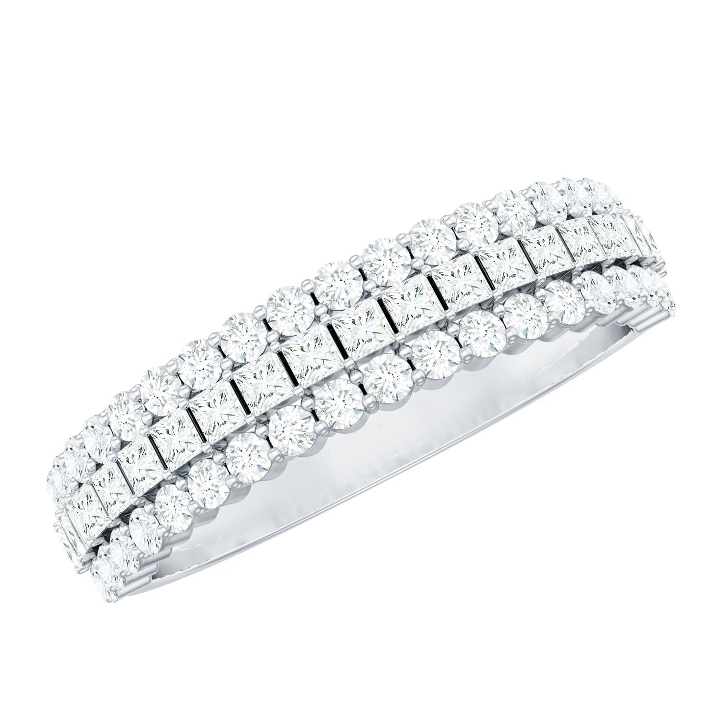 Classic Moissanite Three Row Wedding Band Ring