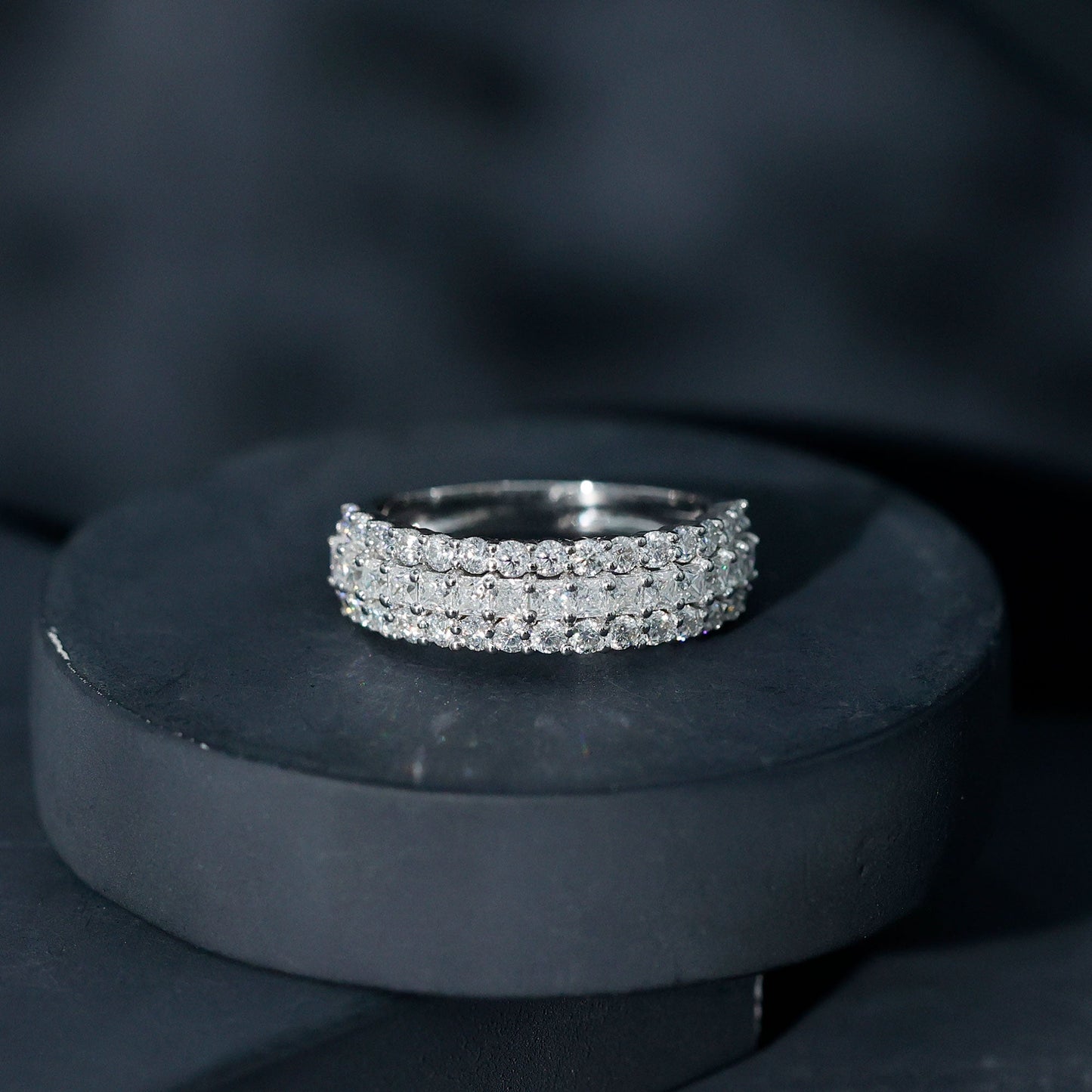 Classic Moissanite Three Row Wedding Band Ring