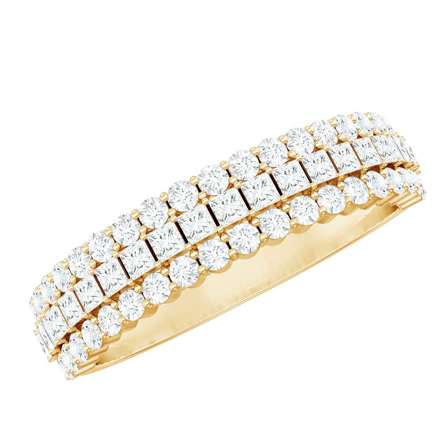 Classic Moissanite Three Row Wedding Band Ring