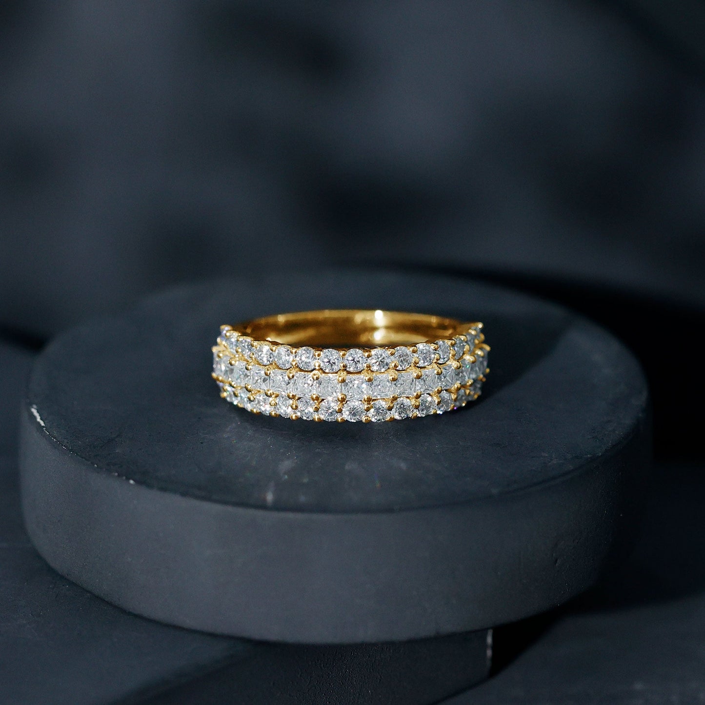 Classic Moissanite Three Row Wedding Band Ring