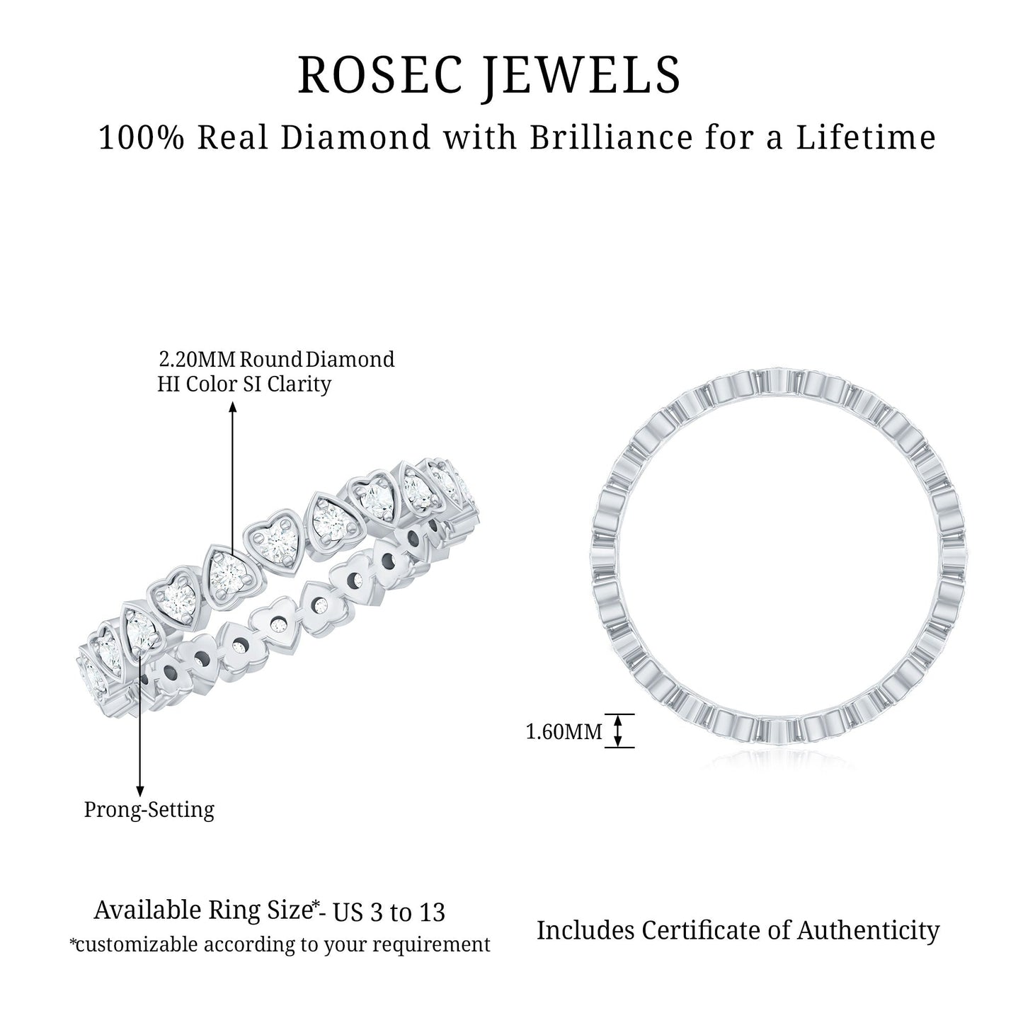 Certified Diamond Heart Eternity Band Ring