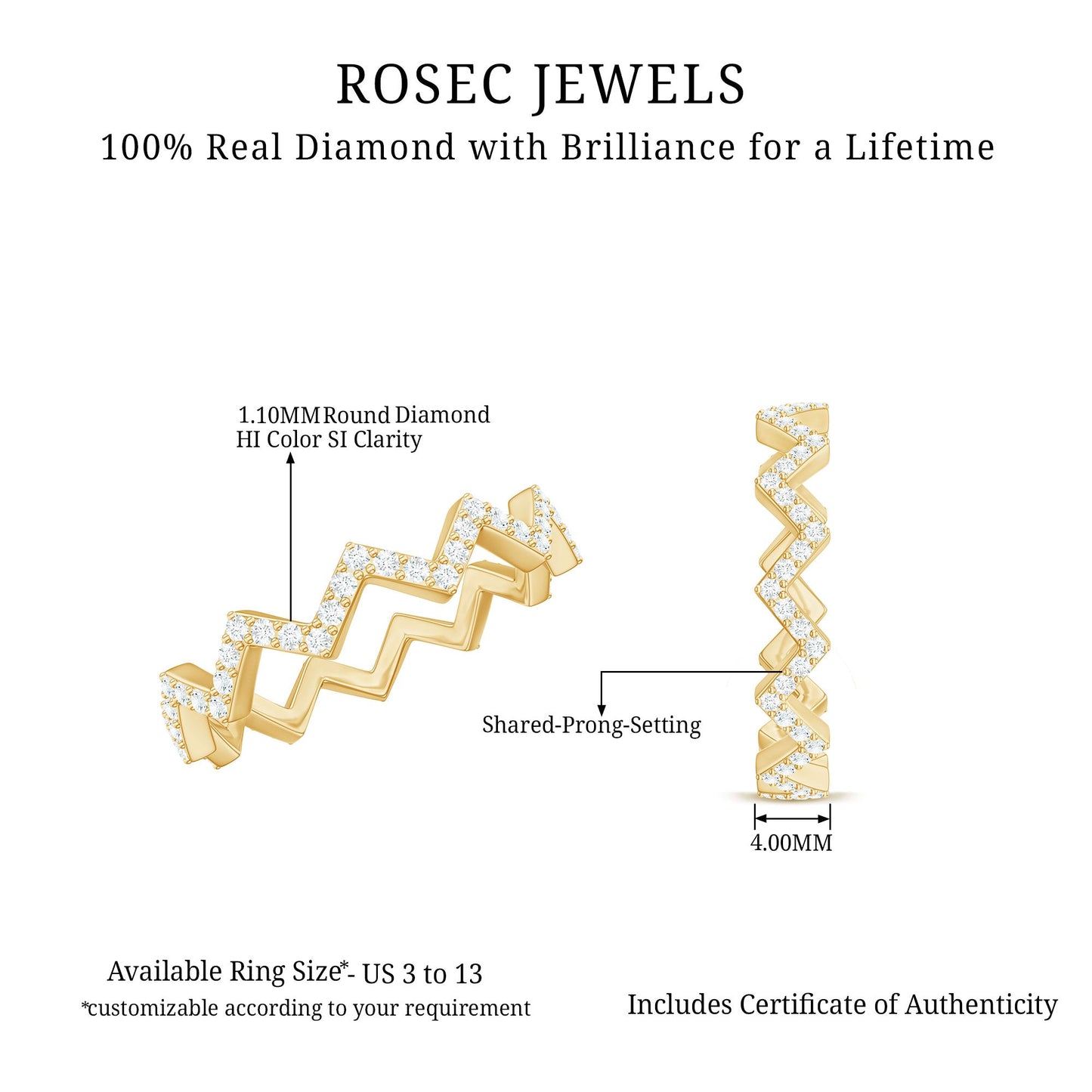 Minimal Diamond Zig Zag Eternity Band Ring