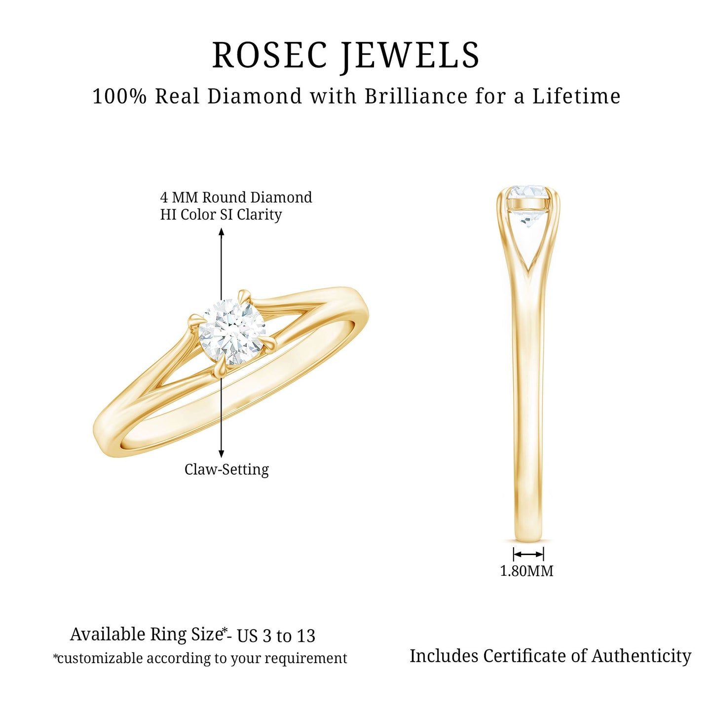 Certified Diamond Solitaire Ring in Claw Setting
