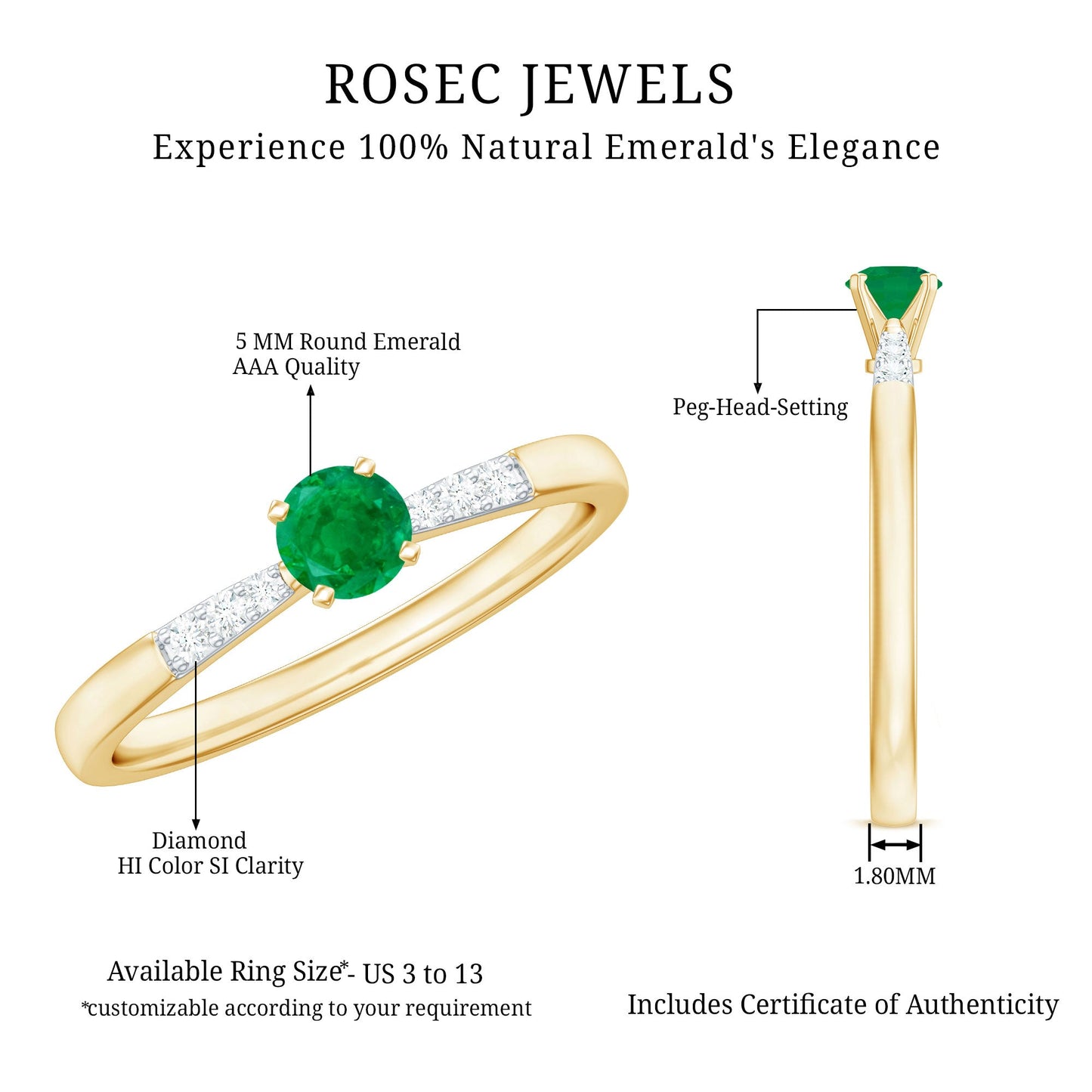 Natural Half Carat Emerald Promise Ring with Diamond