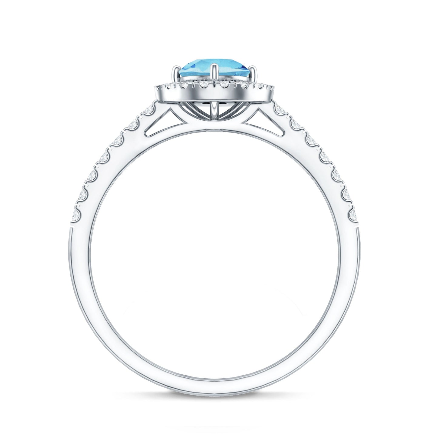 Certified Natural Aquamarine Engagement Ring with Diamond Halo