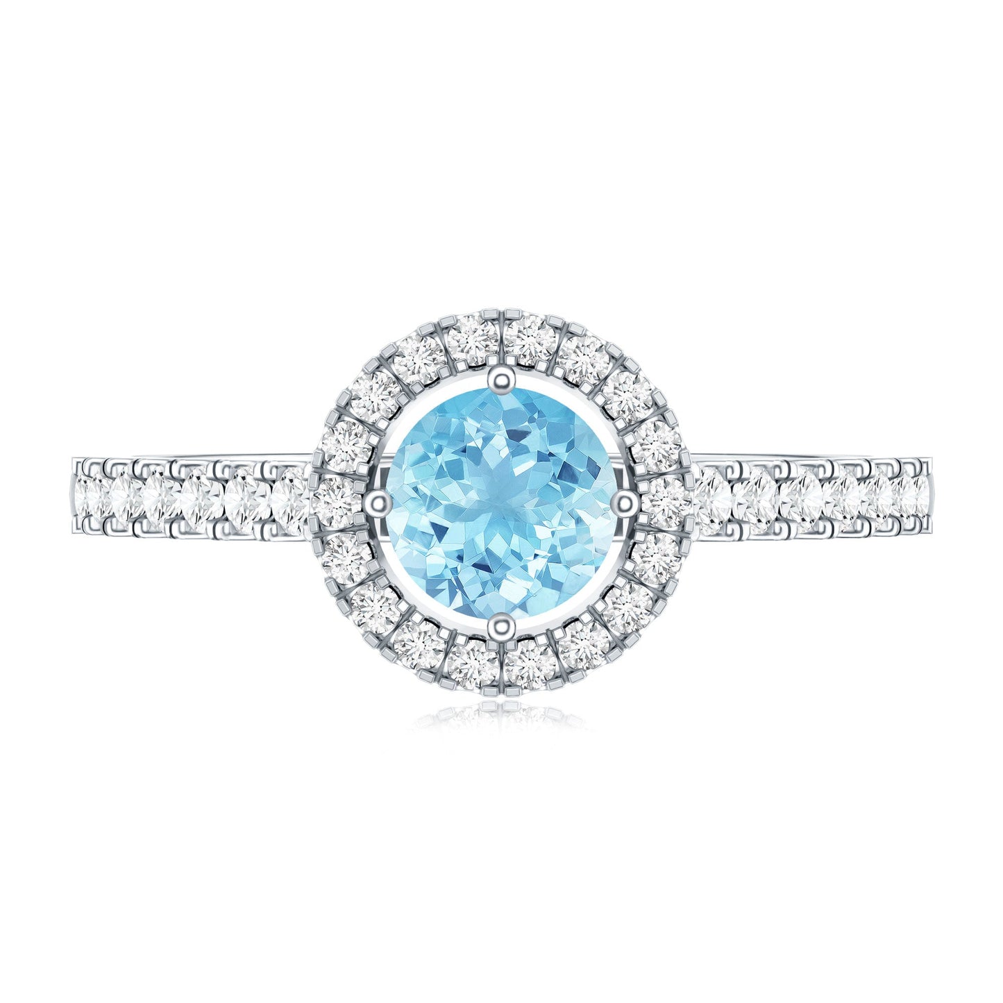 Certified Natural Aquamarine Engagement Ring with Diamond Halo