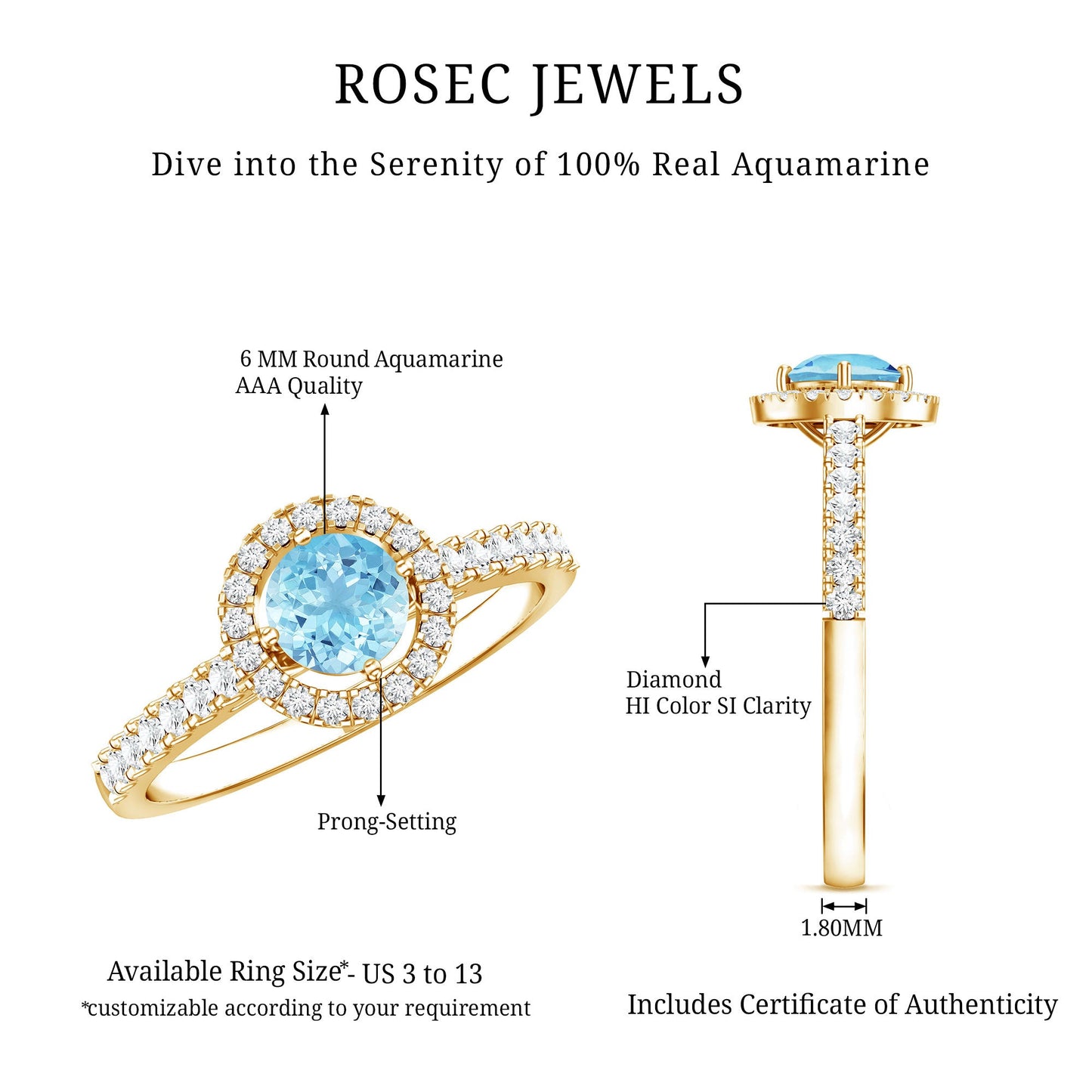 Certified Natural Aquamarine Engagement Ring with Diamond Halo