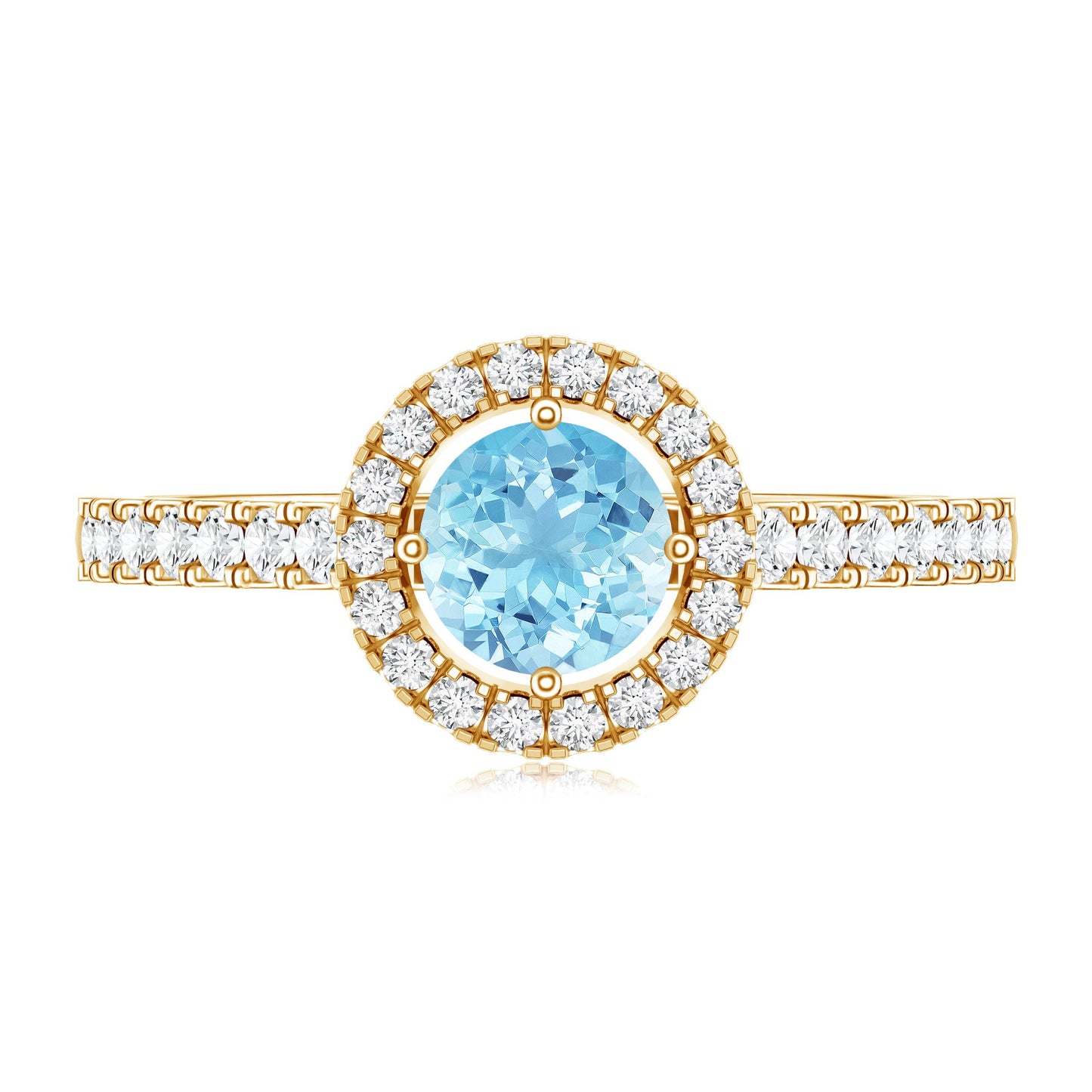 Certified Natural Aquamarine Engagement Ring with Diamond Halo