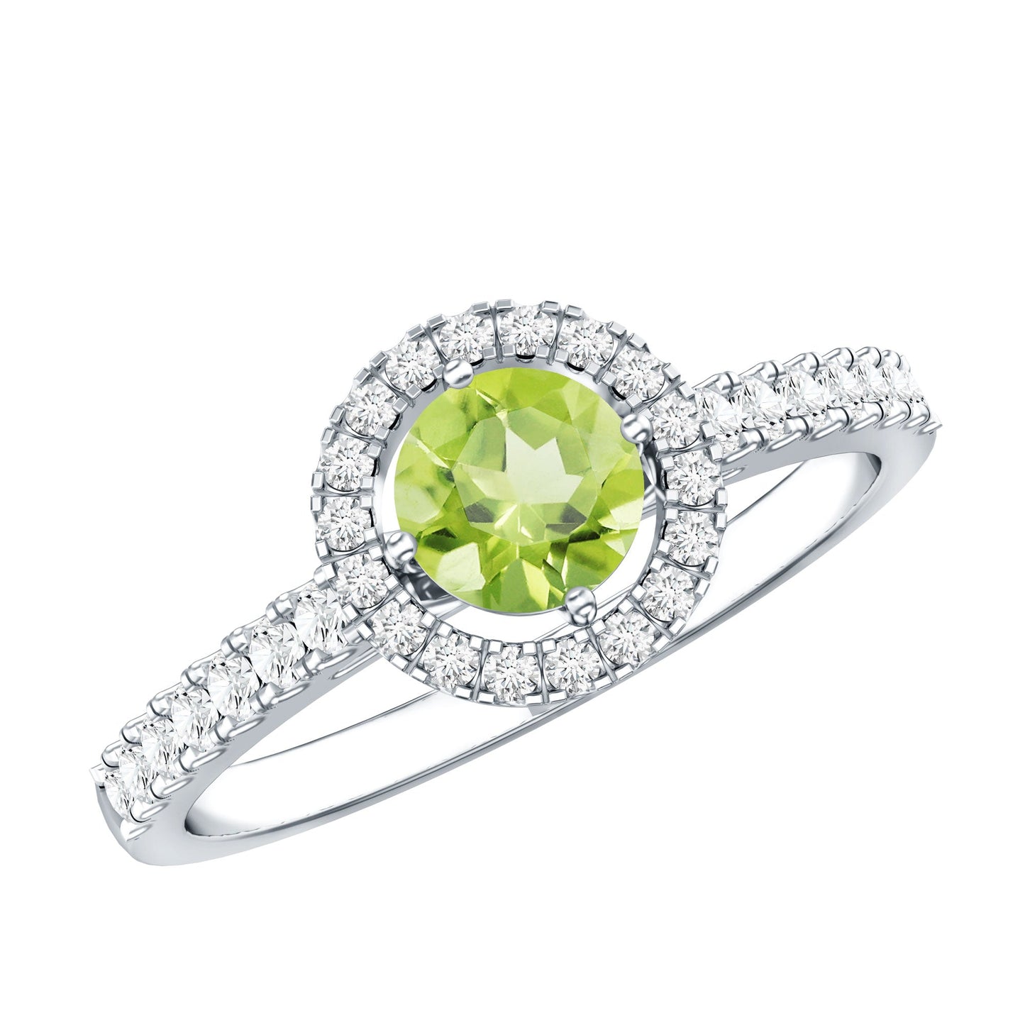Genuine Half Carat Peridot Engagement Ring with Diamond Halo